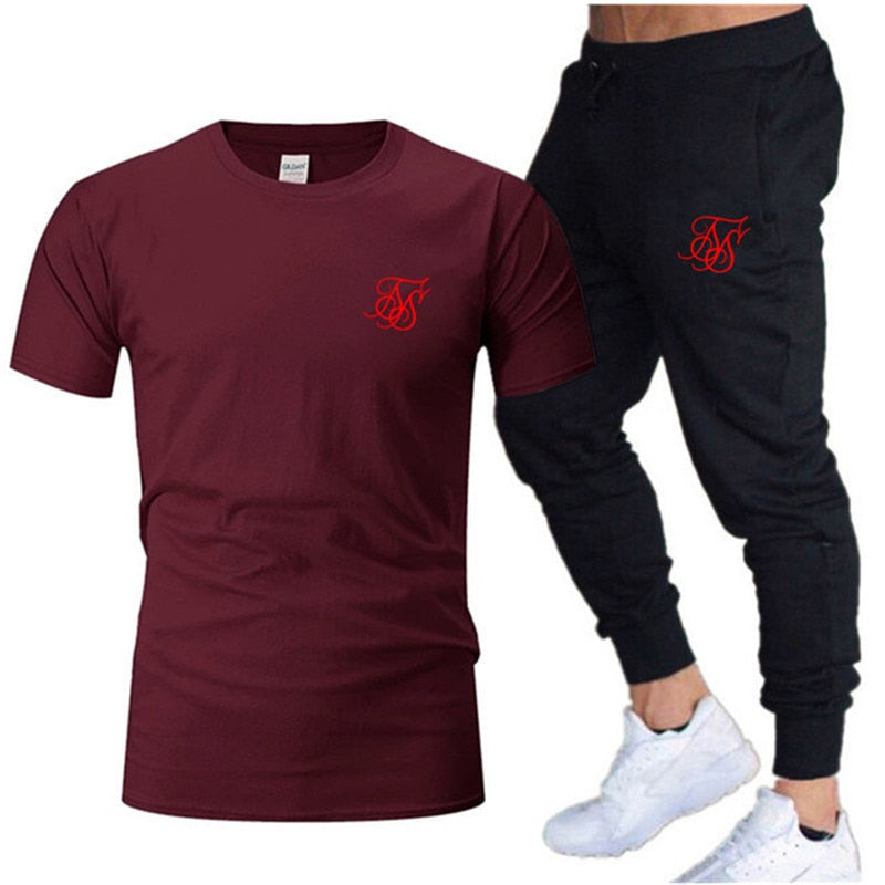 Leisure SikSilk brand MenSet Tracksuit Sportswear Track Suits Male Sweatsuit Short Sleeves T shirt 2 piece set | TageUnlimited
