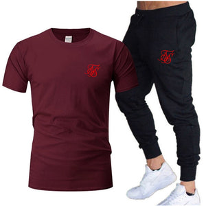 Leisure SikSilk brand MenSet Tracksuit Sportswear Track Suits Male Sweatsuit Short Sleeves T shirt 2 piece set | TageUnlimited