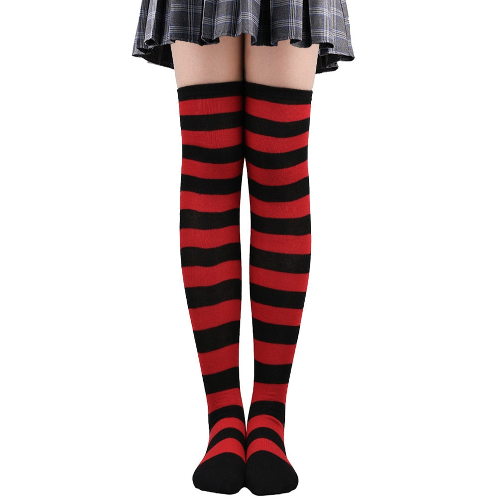Women Thigh High Over The Knee Socks For Girls Black White Striped Stockings Long Slouch Socken Kawaii Knit Leg Warmers Soks | TageUnlimited