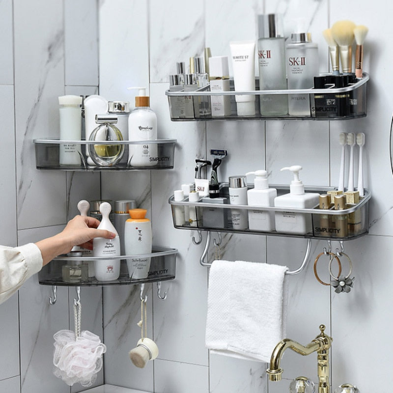 Punch-free Bathroom Shelf Shampoo Cosmetic Towel Storage Rack Organizer Bath Corner Holder Household Items Bathroom Accessories | TageUnlimited