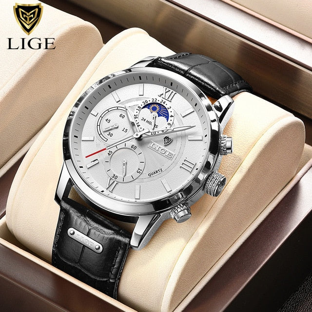 New Mens Watches LIGE Top Brand Luxury Leather Casual Quartz Watch Mens Sport Waterproof Clock Watch Relogio Masculino+Box | TageUnlimited