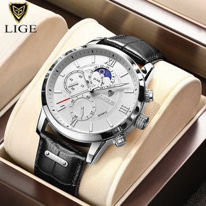 New Mens Watches LIGE Top Brand Luxury Leather Casual Quartz Watch Mens Sport Waterproof Clock Watch Relogio Masculino+Box | TageUnlimited
