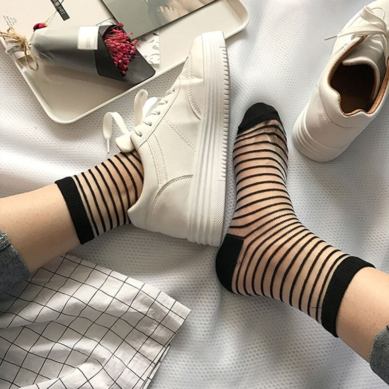 Hipster Harajuku Ankle Ladies Socks Women Fashion Transparent Stripe Short Female Summer Women&#39;s Socks Summer Black White Socks | TageUnlimited