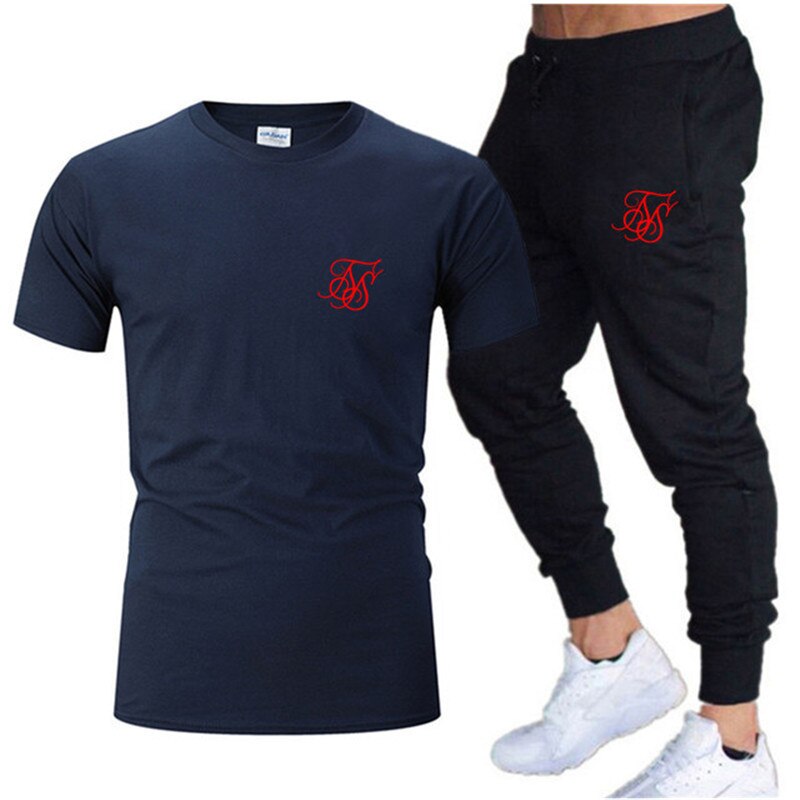 Summer Fashion Leisure SikSilk brand MenSet Tracksuit Sportswear Track Suits Male Sweatsuit Short Sleeves T shirt 2 piece set | TageUnlimited