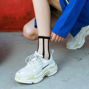 1 Pair Women Socks Summer New Black White Socks Thin Transparent Socks Striped Plaid Cute Socks | TageUnlimited