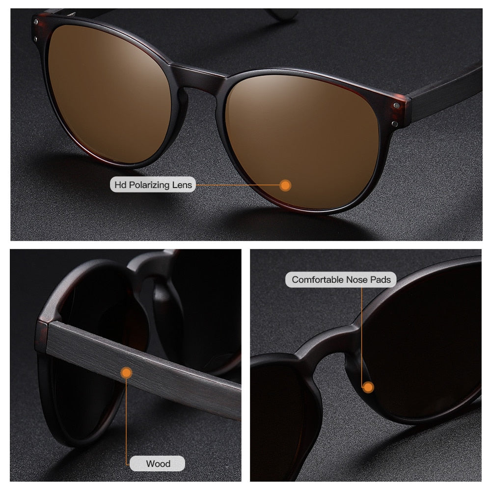 Polarized Sunglasses Men Women  Brand  Wooden Sunglasses Women Round frame Classic Sunglasses | TageUnlimited