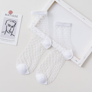 1 Pair Women Socks Summer New Black White Socks Thin Transparent Socks Striped Plaid Cute Socks | TageUnlimited