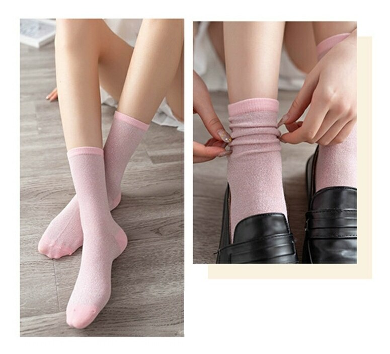 1 pair of gold and silver glitter fashion women's socks summer thin trendy breathable cool socks Korean style personality socks | TageUnlimited