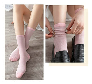 1 pair of gold and silver glitter fashion women's socks summer thin trendy breathable cool socks Korean style personality socks | TageUnlimited