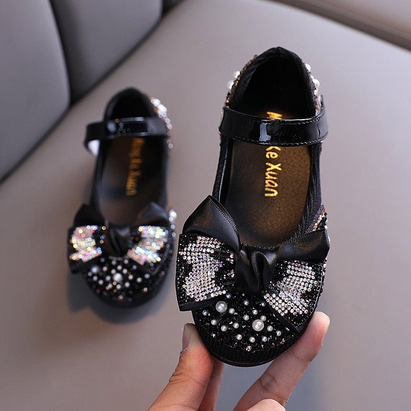 New Children Leather Shoes Rhinestone Bow Princess Girls Party Dance Shoes Baby Student Flats Kids Performance Shoes D785 | TageUnlimited