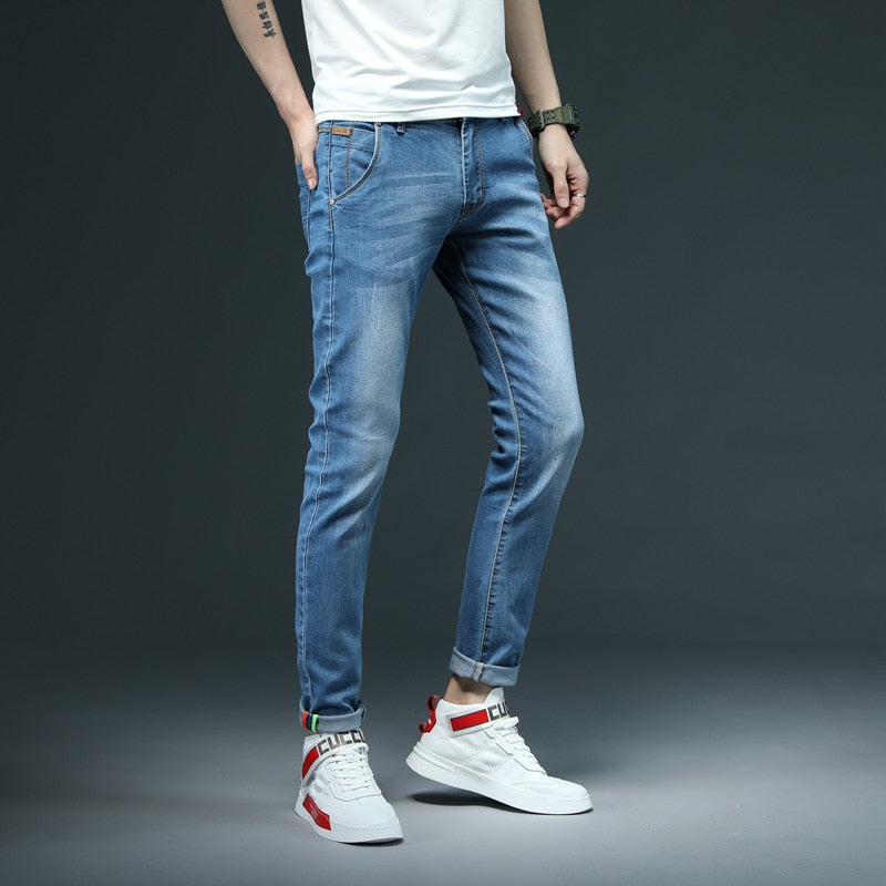 New Men Skinny White Jeans Fashion Casual Elastic Cotton Slim Denim Pants Male Brand Clothing Black Gray Khaki | TageUnlimited