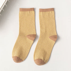 Women's style gold and silver silk material women's fashion socks solid color glitter shiny high elastic fashionable sock | TageUnlimited