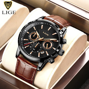 New Mens Watches LIGE Top Brand Luxury Leather Casual Quartz Watch Mens Sport Waterproof Clock Watch Relogio Masculino+Box | TageUnlimited