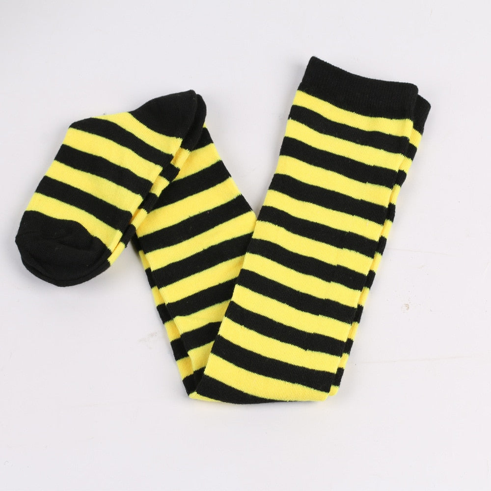 Women Thigh High Over The Knee Socks For Girls Black White Striped Stockings Long Slouch Socken Kawaii Knit Leg Warmers Soks | TageUnlimited