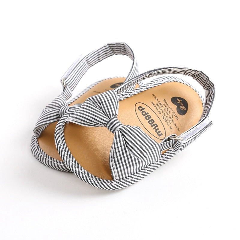 Newborn Toddler Baby Infant Shoes Cute Striped Kids Girl Summer Soft Sole Bow Sandal Shoes 0-18M | TageUnlimited