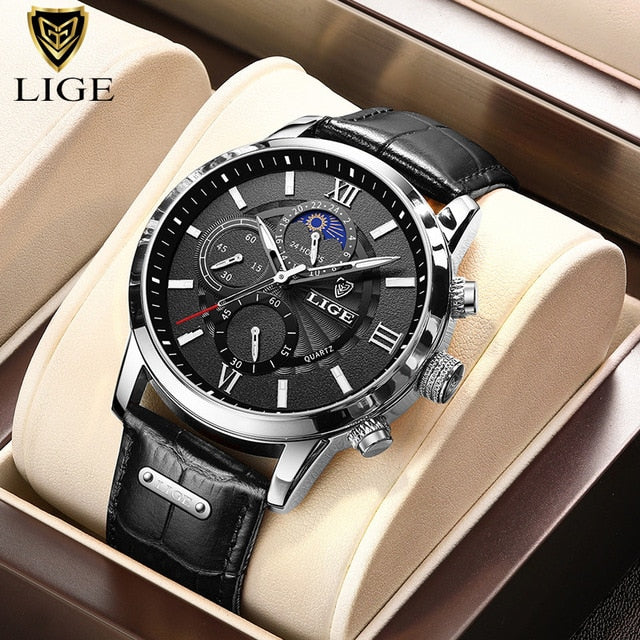 New Mens Watches LIGE Top Brand Luxury Leather Casual Quartz Watch Mens Sport Waterproof Clock Watch Relogio Masculino+Box | TageUnlimited