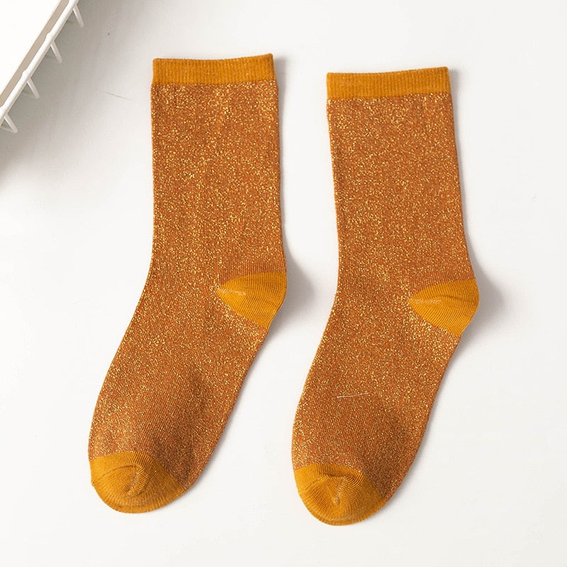 Women's style gold and silver silk material women's fashion socks solid color glitter shiny high elastic fashionable sock | TageUnlimited