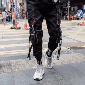 Joggers Cargo Pants for Men Casual Hip Hop Hit Color Pocket Male Trousers Sweatpants Streetwear Ribbons Techwear Pants | 0 | TageUnlimited