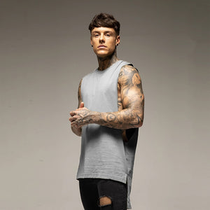 Mens Casual Fashion Tank Top Gym Fitness Workout Cotton Sleeveless Shirt Summer Clothing Male Extend Long Singlet Hip Hop Vest | TageUnlimited