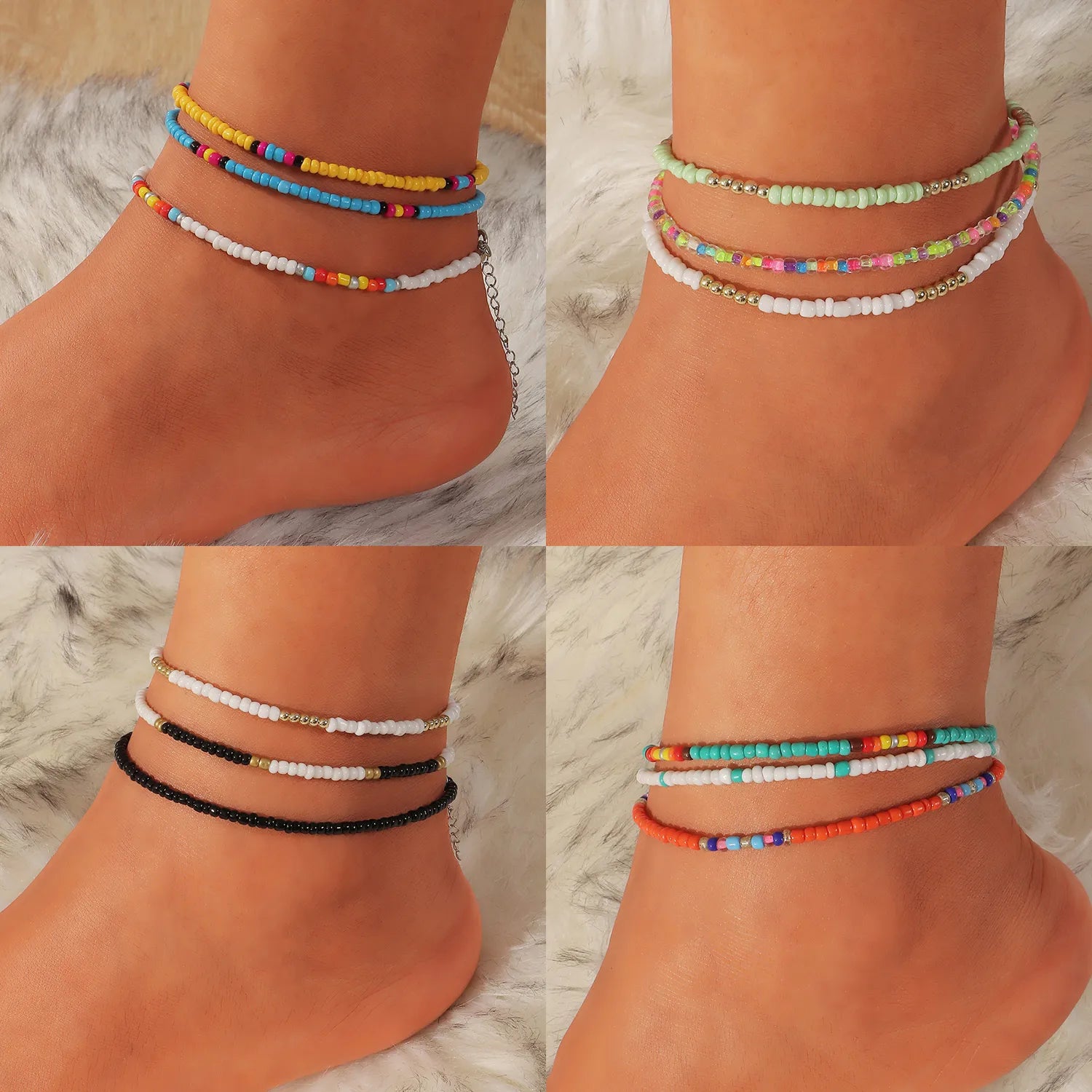 3pcs/set Bohemian Colorful Beaded Beads Anklets For Women Summer Ocean Beach Handmade Ankle Bracelet Foot Leg Beach Jewelry Gift | Women's Anklets | TageUnlimited