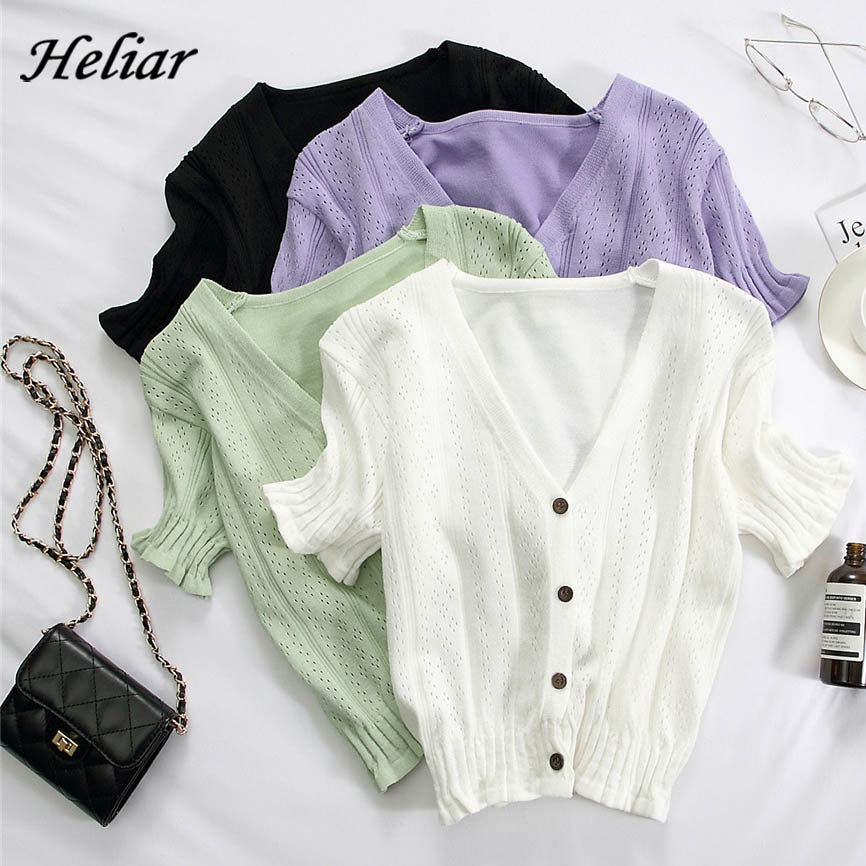 Women Knitted T-shirts V-Neck Button Up Tops Roupas Feminina Short Sleeve Tees Casual T-Shirts For Women  Summer | TageUnlimited
