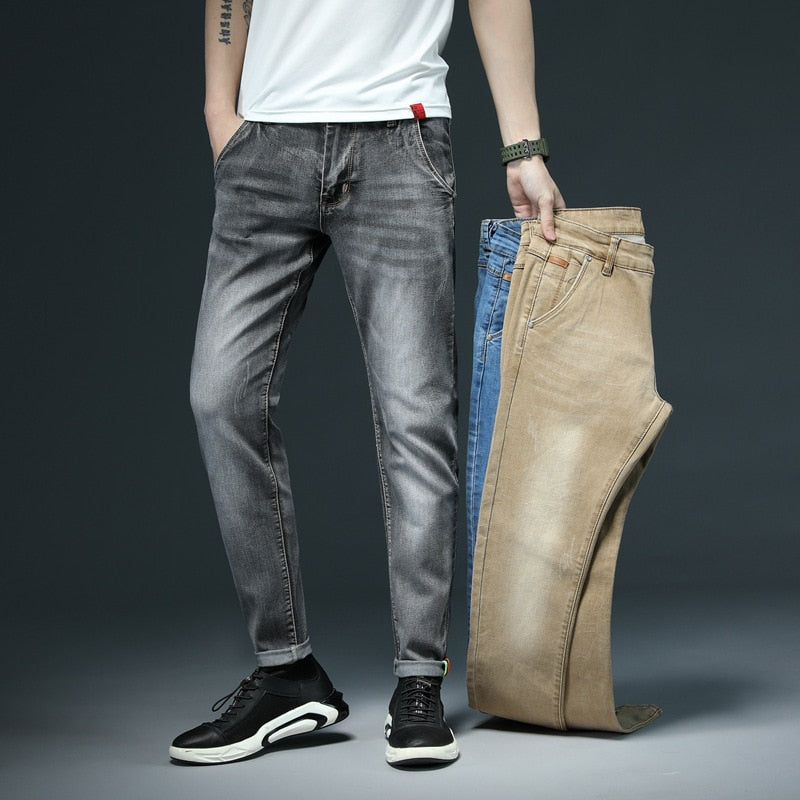 New Men Skinny White Jeans Fashion Casual Elastic Cotton Slim Denim Pants Male Brand Clothing Black Gray Khaki | TageUnlimited