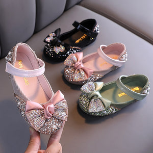 New Children Leather Shoes Rhinestone Bow Princess Girls Party Dance Shoes Baby Student Flats Kids Performance Shoes D785 | TageUnlimited