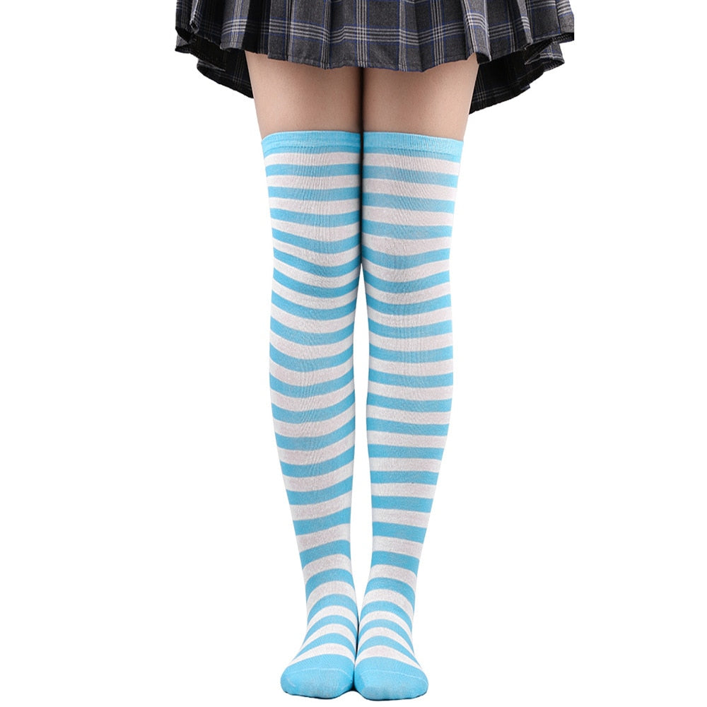 Women Thigh High Over The Knee Socks For Girls Black White Striped Stockings Long Slouch Socken Kawaii Knit Leg Warmers Soks | TageUnlimited