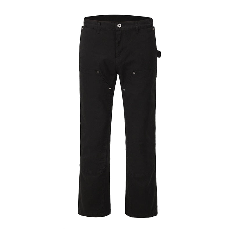 Back Ankle Zipper Spliced Straight Flare Pants Mens High Street Washed Retro Loose Casual Jeans Hip Hop Denim Trousers | TageUnlimited