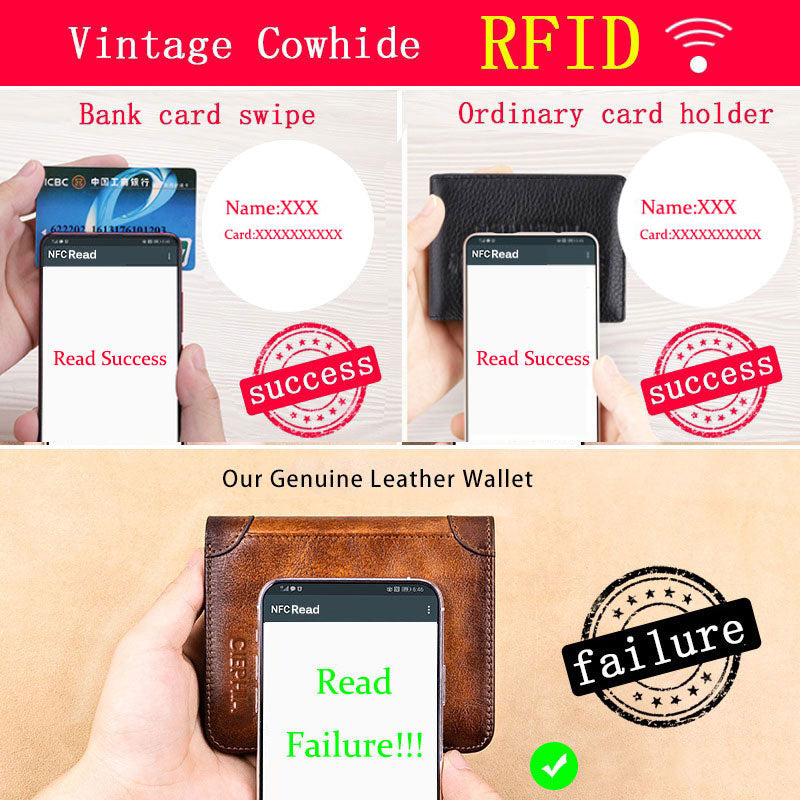 Genuine Leather Rfid Protection Wallets for Men Vintage Thin Short Multi Function ID Credit Card Holder Money Bag | TageUnlimited