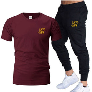 Leisure SikSilk brand MenSet Tracksuit Sportswear Track Suits Male Sweatsuit Short Sleeves T shirt 2 piece set | TageUnlimited