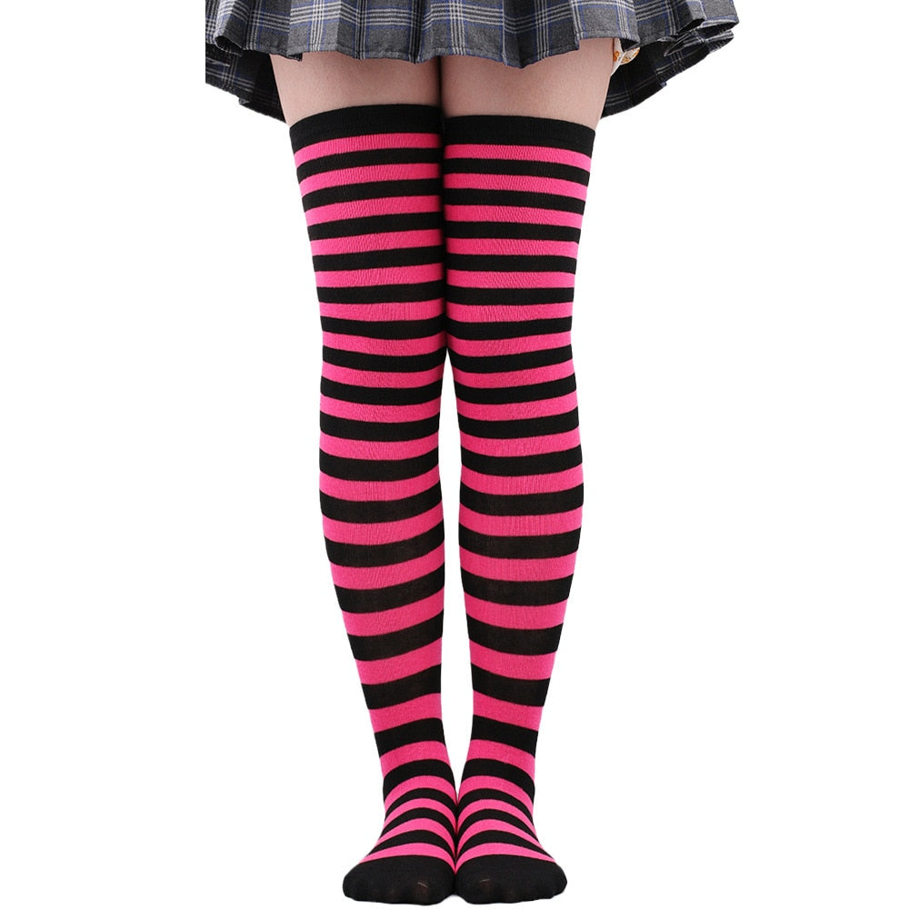 Women&#39;s Thigh High Over The Knee Socks For Girls Black White Striped Stockings Long Slouch Socken Kawaii Knit Leg Warmers Soks | TageUnlimited