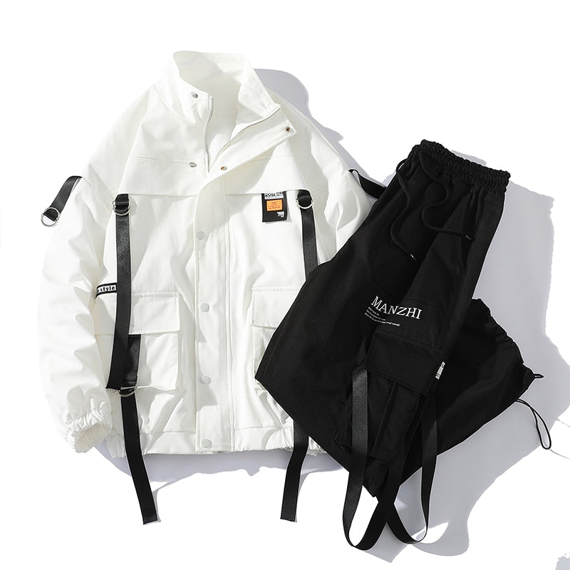 Men Streetwear Tracksuit Black Hooded Jackets And  Hip Hop Pants Clothing 2 Pcs Set Suit Sweatsuit | TageUnlimited