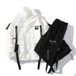 Men Streetwear Tracksuit Black Hooded Jackets And  Hip Hop Pants Clothing 2 Pcs Set Suit Sweatsuit | TageUnlimited