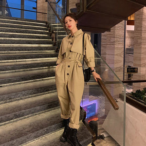 Jumpsuits Women Safari Style Casual Loose Solid Full Length Jump Suits for Women Euro-America Style Simple Girls Jumpsuits | TageUnlimited