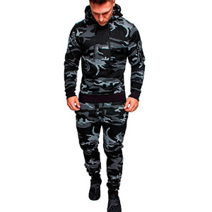 Mens 2 Piece Tracksuit Sweatsuit Jogging Casual Warm Breathable Wicking Fitness Running Sportswear Military Tactical Hoodie+Pant | TageUnlimited