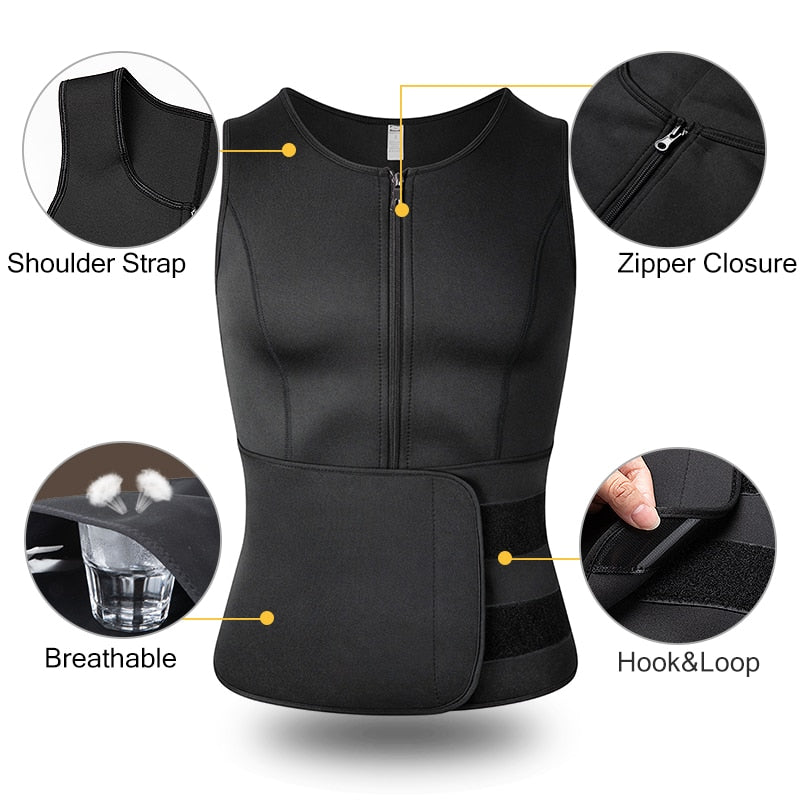 Neoprene Men Shapers Sweat Vest for Men Waist Trainer Vest Adjustable Workout Body Shaper with Double Zipper for Sauna Suit | TageUnlimited