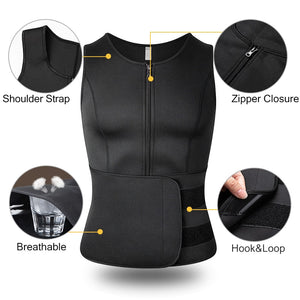 Neoprene Men Shapers Sweat Vest for Men Waist Trainer Vest Adjustable Workout Body Shaper with Double Zipper for Sauna Suit | TageUnlimited