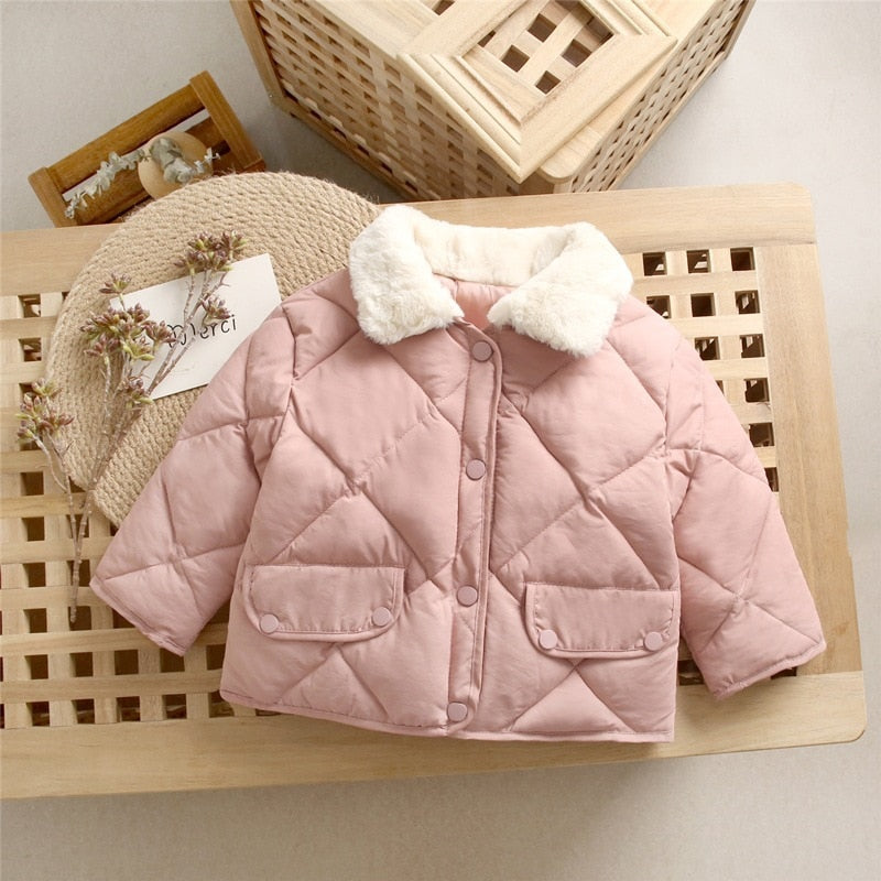 Winter Children Warm Cotton Jackets Rabbit Fur Collar Coats Baby Short Quilted Jacket Kids Clothes Girl Boy Outerwear | TageUnlimited