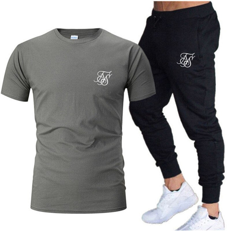 Leisure SikSilk brand MenSet Tracksuit Sportswear Track Suits Male Sweatsuit Short Sleeves T shirt 2 piece set | TageUnlimited