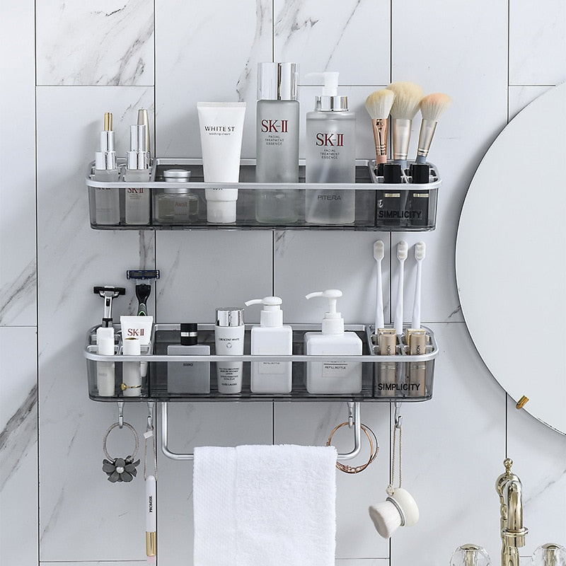 Punch-free Bathroom Shelf Shampoo Cosmetic Towel Storage Rack Organizer Bath Corner Holder Household Items Bathroom Accessories | TageUnlimited