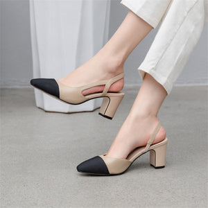 Meotina Low Heels Real Leather Slingbacks Shoes Women Square Toe Pumps Thick Heel Shoes Brand Design Lady Footwear | TageUnlimited