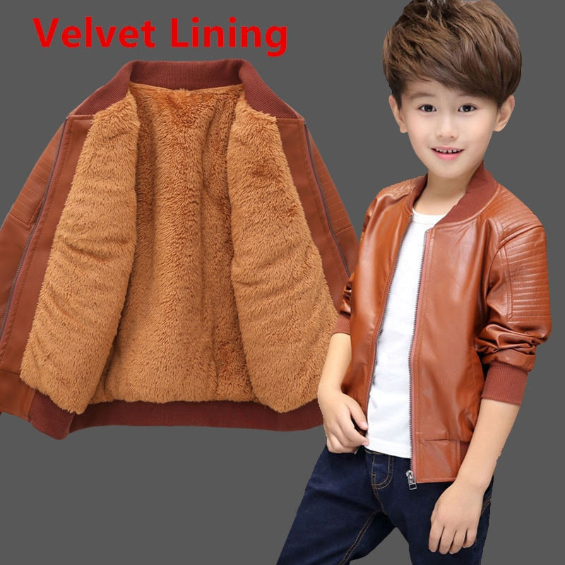 New Arrived Boys Coats Autumn Winter Fashion Korean Children&#39;s Plus Velvet Warming Cotton PU Leather Jacket For 1-11Y Kids Hot | TageUnlimited