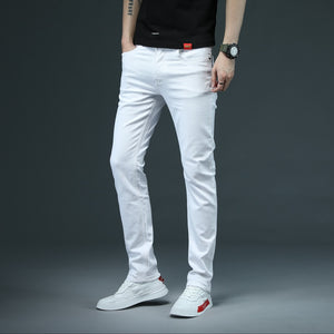 New Men Skinny White Jeans Fashion Casual Elastic Cotton Slim Denim Pants Male Brand Clothing Black Gray Khaki | TageUnlimited