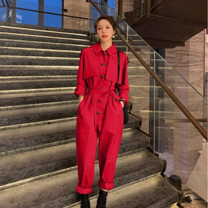 Jumpsuits Women Safari Style Casual Loose Solid Full Length Jump Suits for Women Euro-America Style Simple Girls Jumpsuits | TageUnlimited