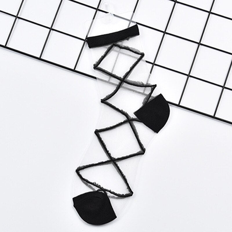 Hipster Harajuku Ankle Ladies Socks Women Fashion Transparent Stripe Short Female Summer Women&#39;s Socks Summer Black White Socks | TageUnlimited