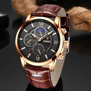 New Mens Watches LIGE Top Brand Luxury Leather Casual Quartz Watch Mens Sport Waterproof Clock Watch Relogio Masculino+Box | TageUnlimited