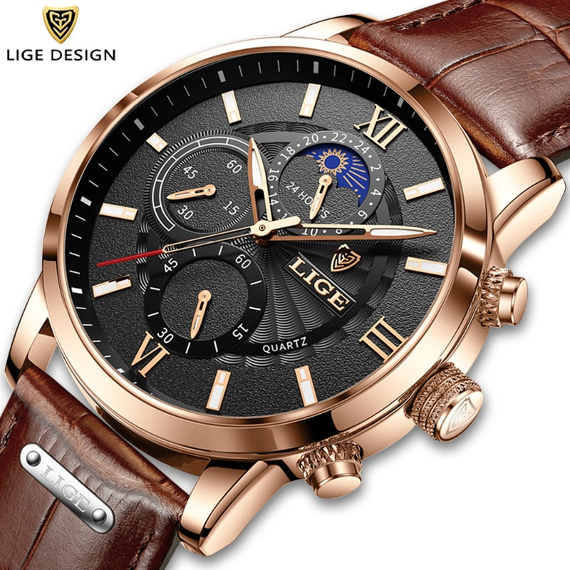 New Mens Watches LIGE Top Brand Luxury Leather Casual Quartz Watch Mens Sport Waterproof Clock Watch Relogio Masculino+Box | TageUnlimited