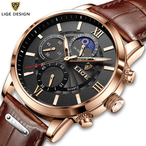 New Mens Watches LIGE Top Brand Luxury Leather Casual Quartz Watch Mens Sport Waterproof Clock Watch Relogio Masculino+Box | TageUnlimited