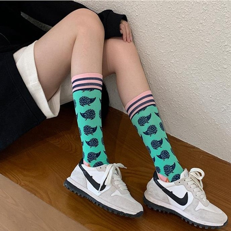 Fashion Colorful Autumn Winter Stocking  Women Socks  Plant Hedgehog Slothsi Cotton Socks Personality Straight Trendy Socks | TageUnlimited